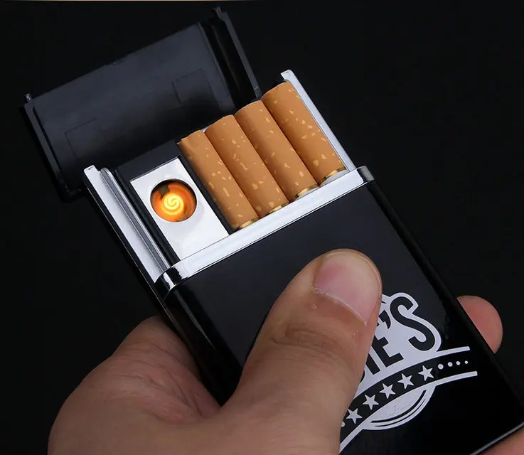Organizer Cigarette Storage Box Personalized Ultra Cigarettes Case Black Color Chargeable With Lighter Function Organizador | Дом и сад
