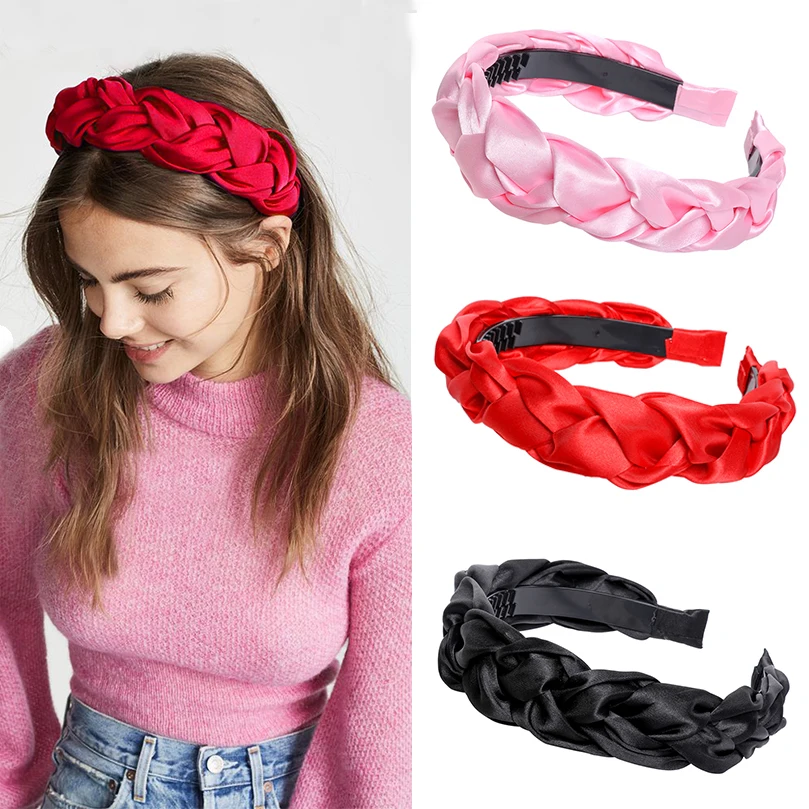 

Korean Braid Hairband Women Fabric Knotted Headband Vintage Twist Turban Hair Accessories Fixed Wide Hair Band Boho Headwear