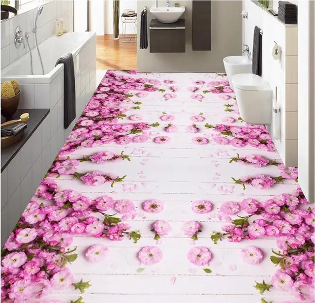 Aliexpress.com : Buy Beautiful pink flowers 3D floor tiles Photo floor