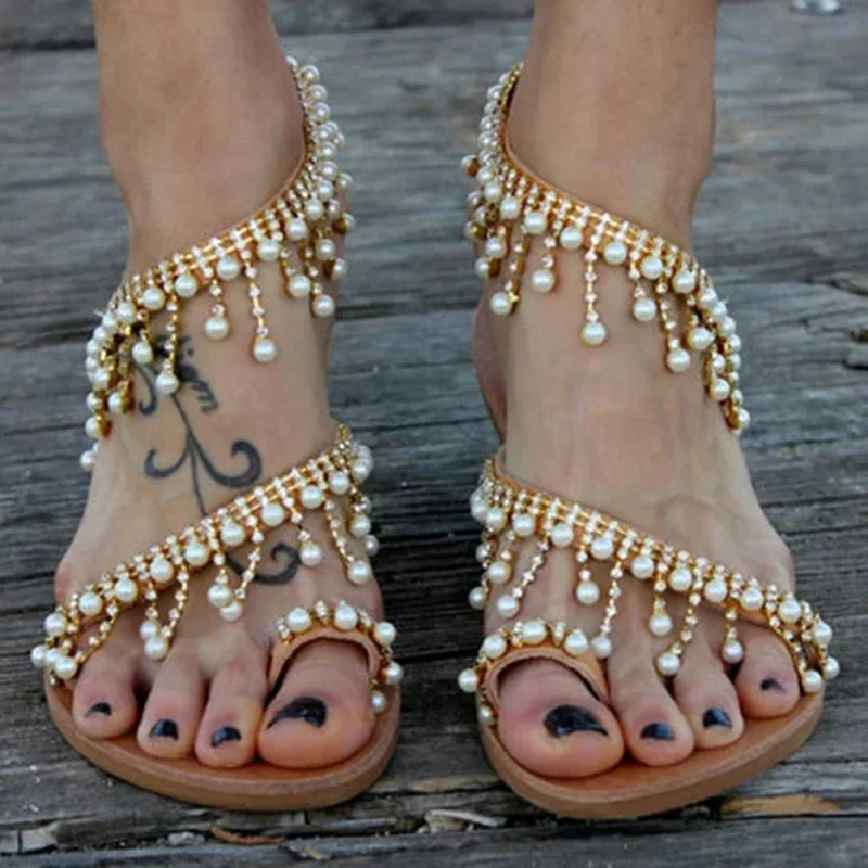 

Women Sandals Bohemia Summer Shoes Woman String Bead Flat Sandals For Beach Shoes Female Plus Size Flip Flop Chaussures Femme
