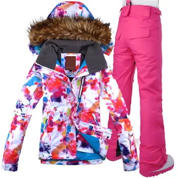 

2019 GSOU SNOW Brand Women Ski Jacket+Pant Windproof Waterproof Outdoor Sport Wear Skiing Snowboard Super Warm Female Suit Set