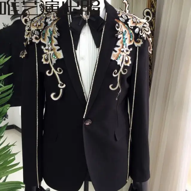 Black men diamond suits designs stage costumes for singers men slim blazer dance clothes jacket