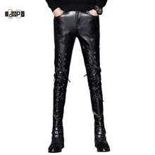 Idopy, модные, трендовые, черные, ПУ искусственная кожа, штаны, обтягивающие, панк, вечерние, праздничные, мужские, s, на шнуровке, байкерские штаны, повседневные штаны для мужчин