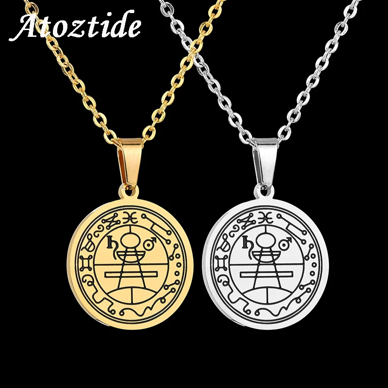 Letdiffery Sceaux des sept archanges Collier Pendentif Couleur Noire inoxydable