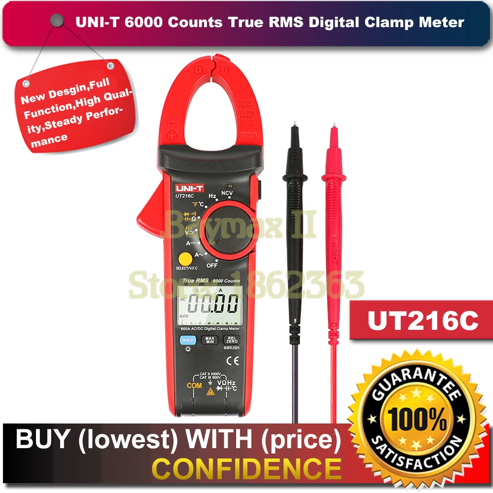 

UNI-T UT216C 600A True RMS Digital Clamp Meters Auto Range with Frequency Capacitance Temperature & NCV Test