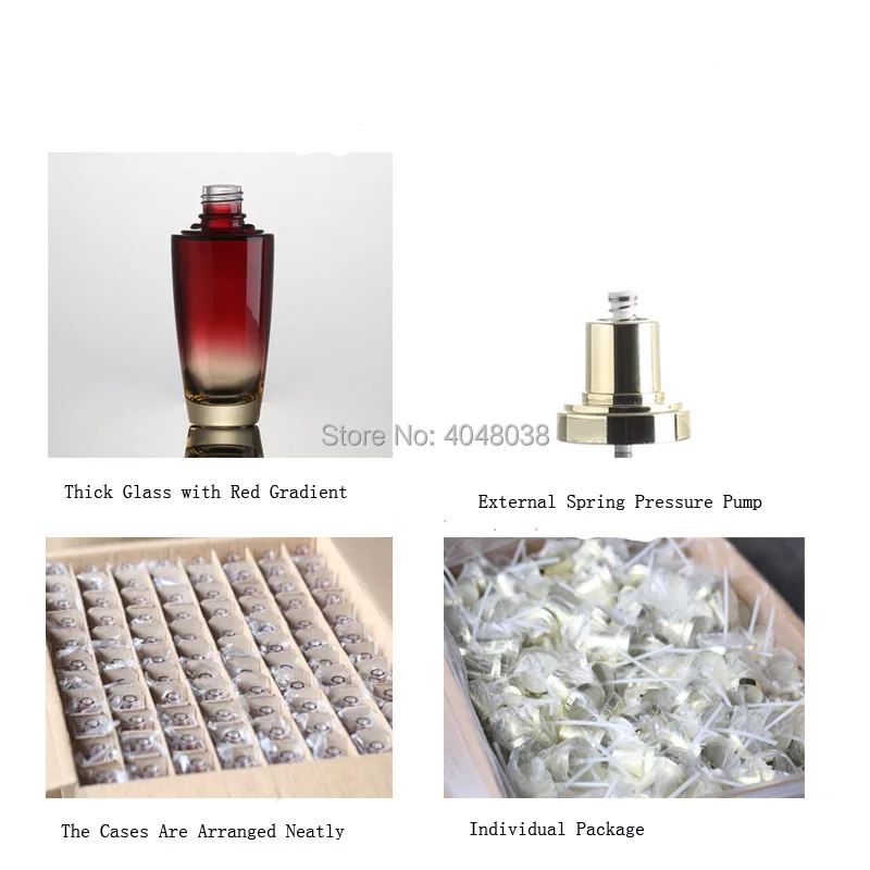 Cosmetic Container Emulsion Refillable Bottle Empty Red Glass Vial with Gold Lid Portable Makeup Press Pump Bottle 50ML 10PCS (2)