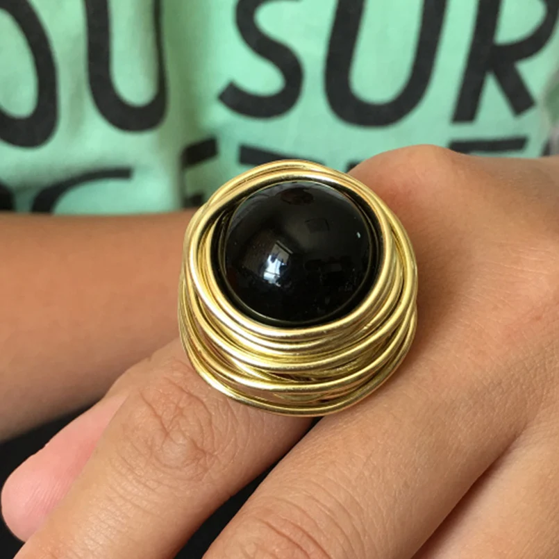 

Handmade Wire Big Beads Rings For Women Fashion Statement Acrylic Finger Rings Gift Vintage Style Jewelry 4 Colors UKMOC