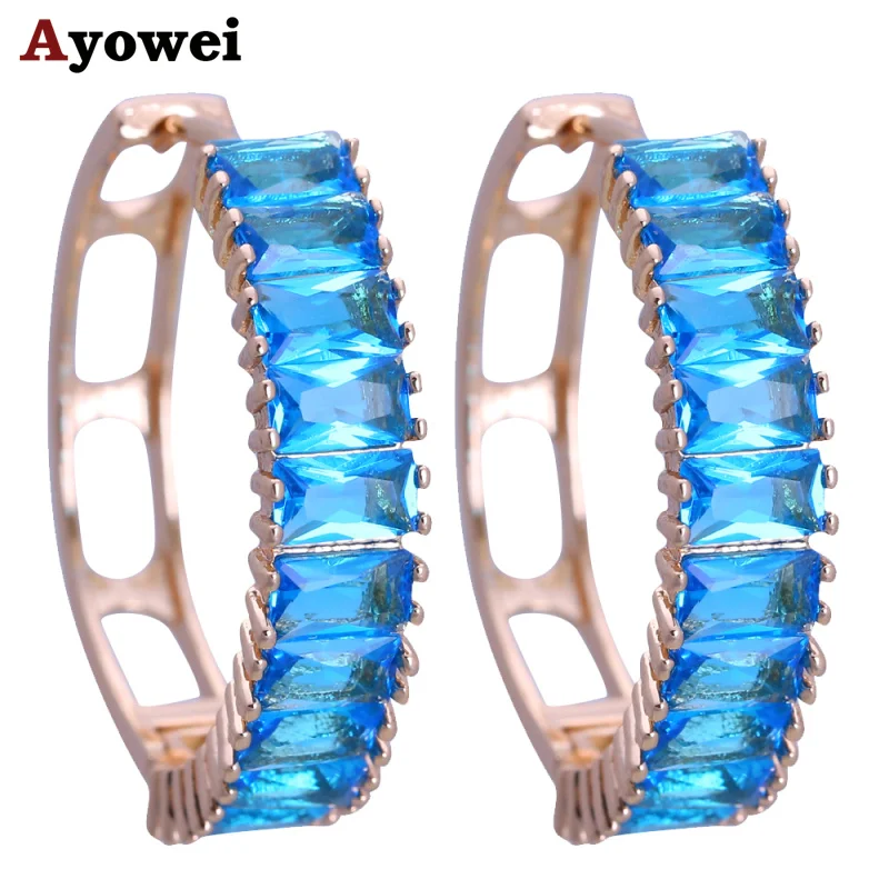 Ayowei Party Exquisite Round Design Jewelry Light Blue Crystal Yellow color Hopp Earring Fashion JES1154A | Украшения и