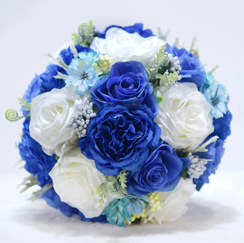 AYiCuthia Romantic Bridal Flowers Wedding Bouquet With Ribbon Artificial Pink Bridal Accessories Wedding Flowers S150 - Цвет: Blue