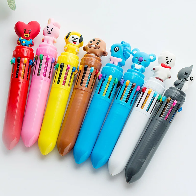 

Kawaii Cartoon 10 Color Ball Pen Office School Stationery Kid Gift Bonu Multicolored Ballpoint Pen 0.7mm Roller Ball Writing Pen