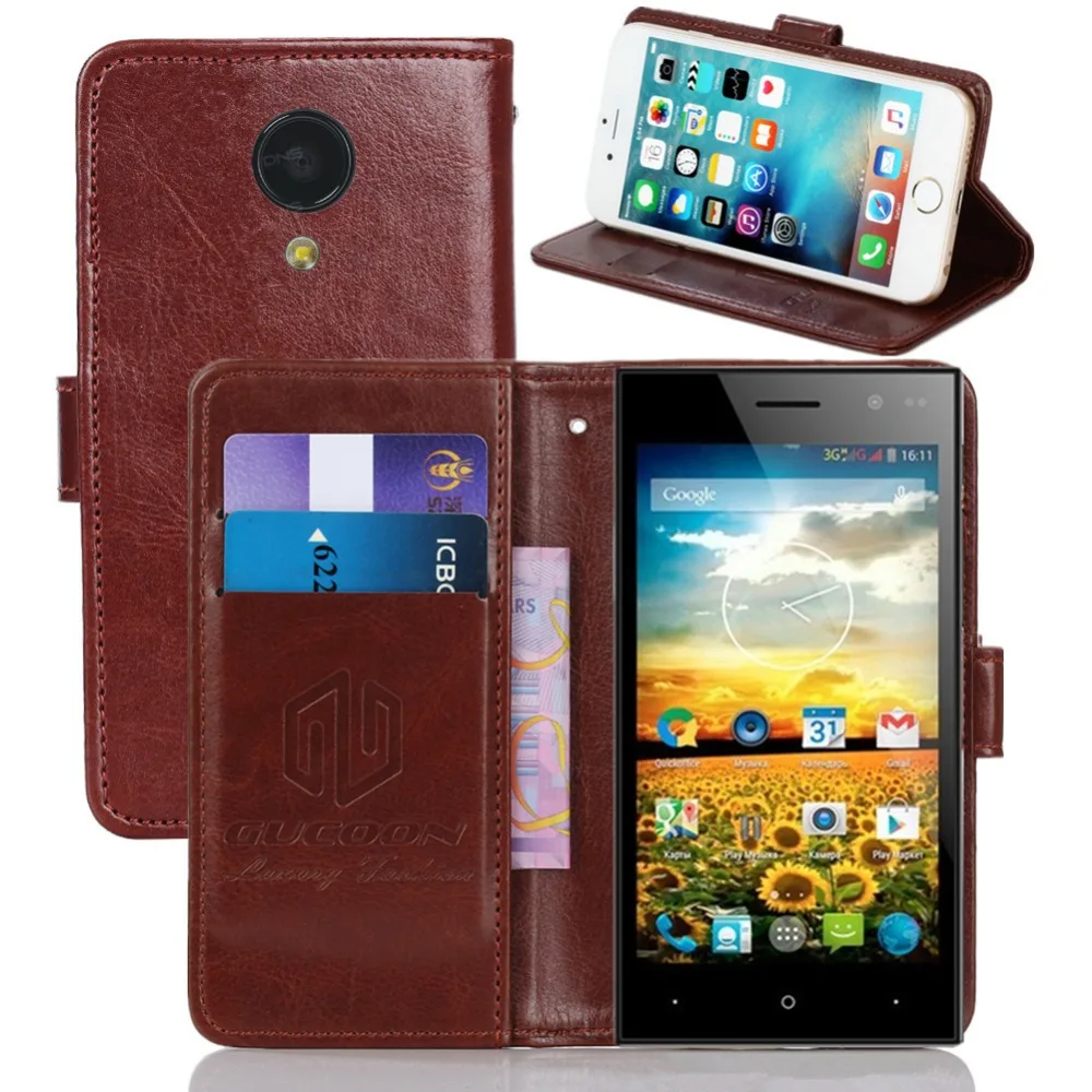 

GUCOON Vintage Wallet Case for Highscreen Zera F (rev.S) 4.0" PU Leather Retro Flip Cover Magnetic Fashion Cases Kickstand Strap