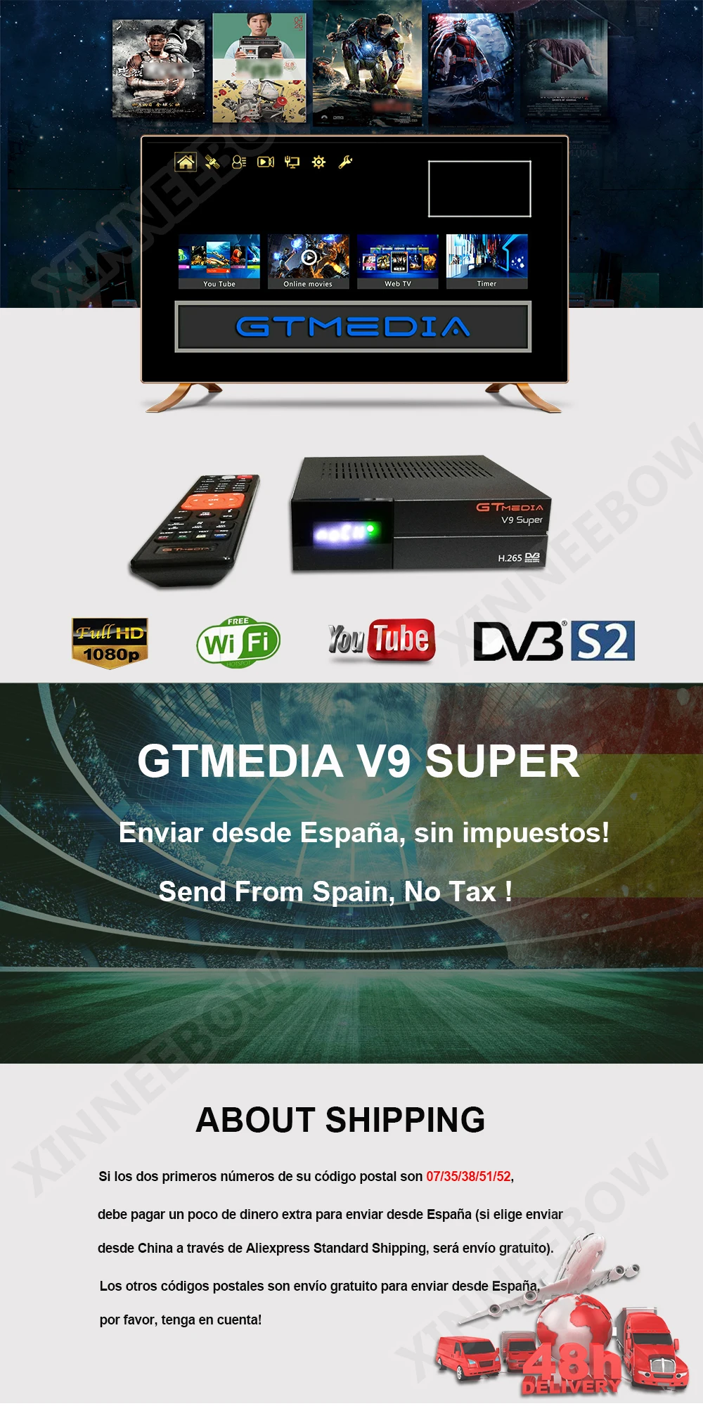 Satelite рецептор Gtmedia V9 супер DVB-S2 Европа Cline для 2 лет Испания H.265 1080P спутниковый ТВ приемник Встроенный Wi-Fi