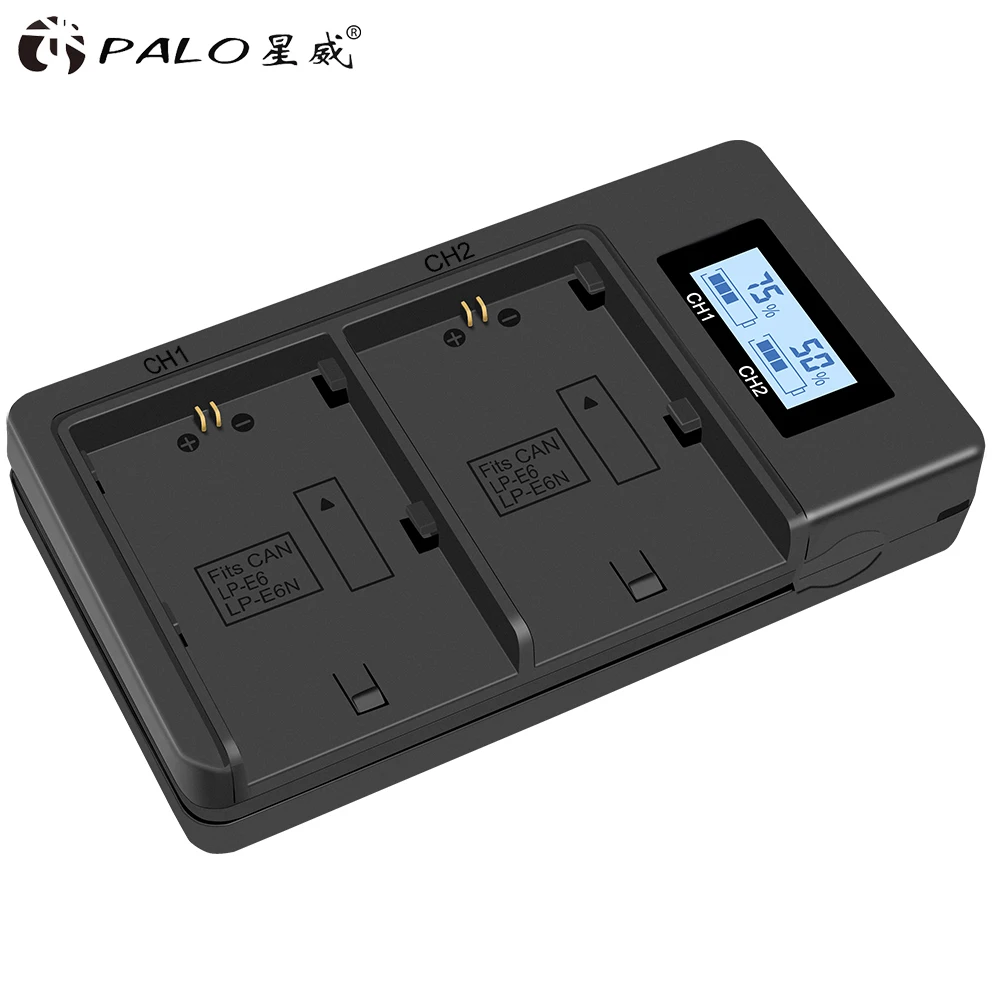 PALO LP-E6 ЖК-дисплей дигетальный камера Зарядное устройство USB 2 слота lp e6 зарядное устройство для Canon eos 5d 6d 7d mark iv iii 80d bateria