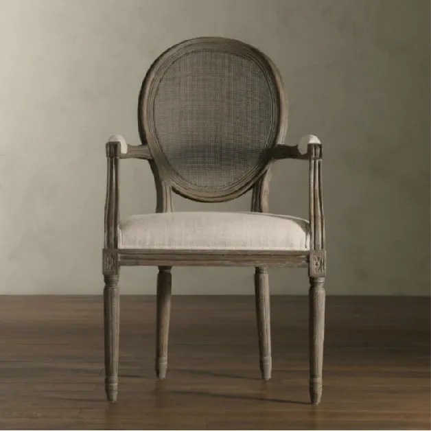 French rural style furniture / ellipse back chair/cane and linen/oak solid wood dining chair/desk chair/armchair 2 type