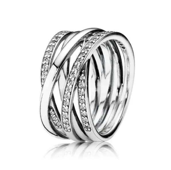 

Authentic 925 Sterling Silver Pan Ring Openwork Eternity Entwined Crystal Rings For Women Wedding Gift Europe Jewelry