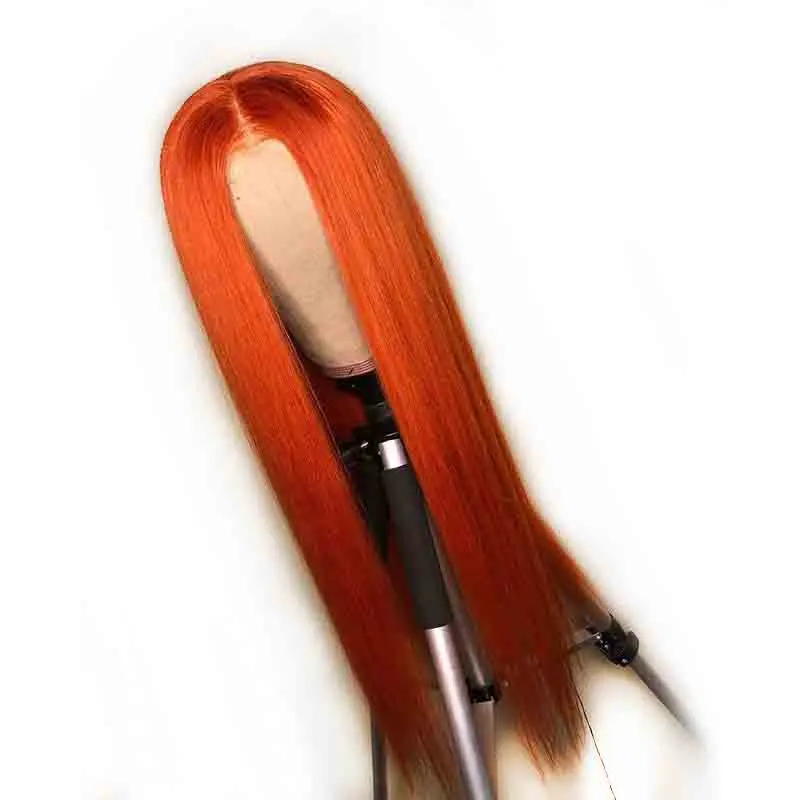 

Silky Straight Orange Colored Human Hair 360 Wig Deep Part 13x6 Lace Frontal Wig Preplucked For Women