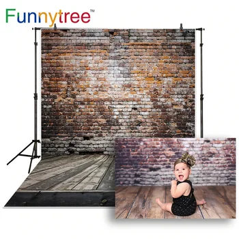

Funnytree backdrop for photography studio vintage old brick wall wooden floor professional vinyl background photobooth photocall