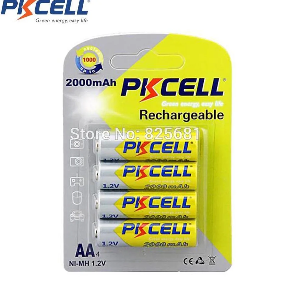 Аккумуляторная батарея PKCELL 4 шт. 1 карта никель металлогидридная AA 2000 мА/ч 2 В 1000