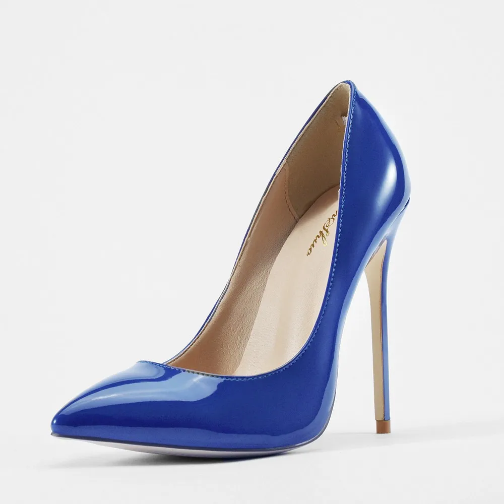 GENSHUO/Элегантные женщины синий лакированная кожа заостренный вечернее платье туфли на высоком каблуке женская ну вечеринку обувь плюс размер 6-12 туфли на шпильках женщина сексуальная клубная одежда туфли женские