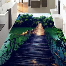 3d обои на пол, деревянный мост, бамбуковое небо, вода, белые облака, трехмерная напольная плитка, papel de parede behang