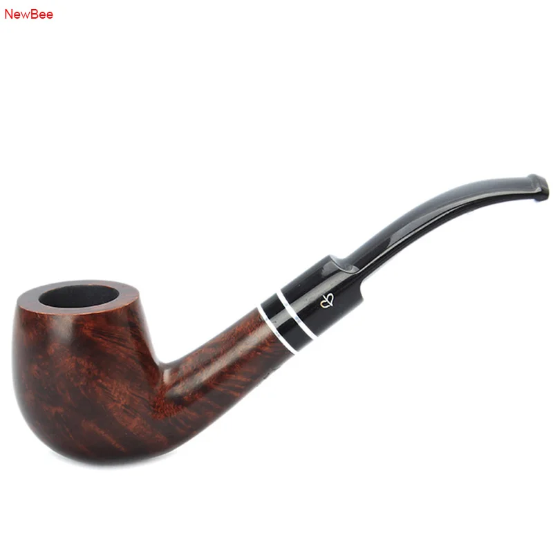 zt6 imported briar wood tobacco pipe with double metal ring deco bent saddle mouthpiece 9mm carbon filter men smoking pipe