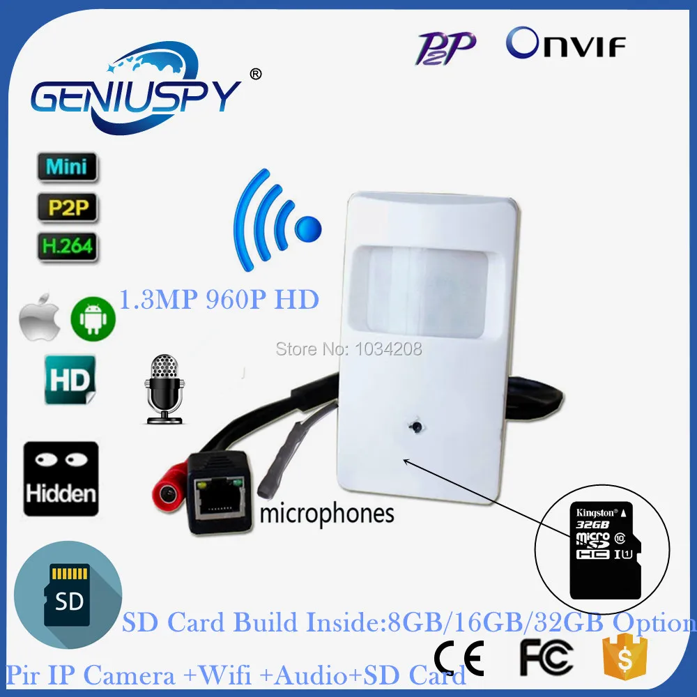 960P 1.3MP Mini IP Camera With WIFI port Covert Camera HD PIR STYLE Motion Detector Wireless IP Camera Sd Card Wifi P2P Security