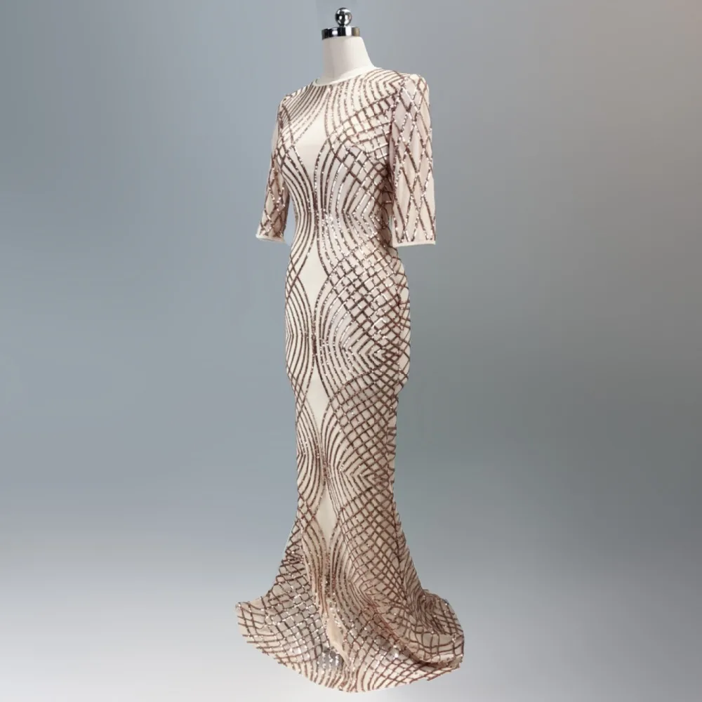 Formal dress Bead Half sleeve stripe Slim TrumpetMermaid Host Club night Long Party Maxi Dress for woman (36)