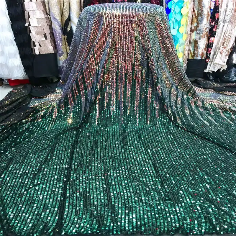 

2019 venta al por mayor de tela de encaje africano de calidad de lujo con lentejuelas 5 yardas de tela de encaje de lentejuelas de Francia verde para material de vestido de fiesta