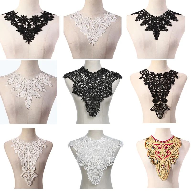 Pson Round Embroidery Collar Applique, White Ripple Lace Neckline Trim