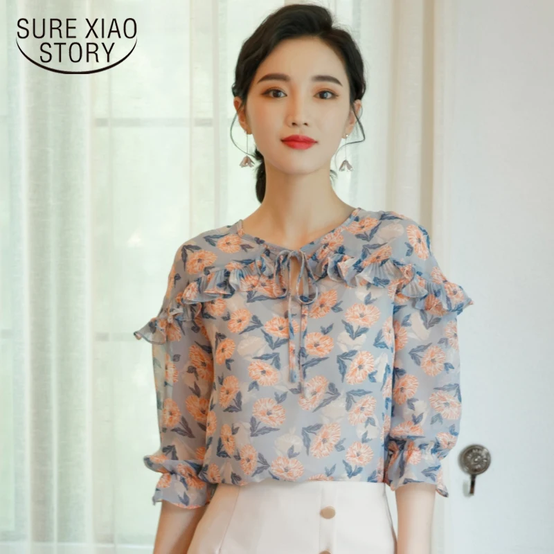 womens tops and blouses women shirts Ruffled chiffon shirt