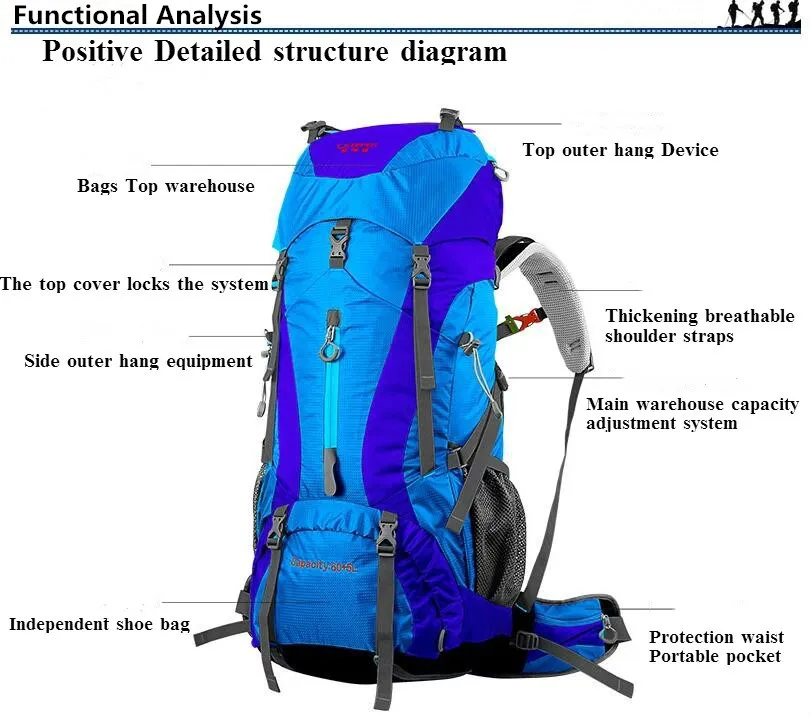 60+ 5L профессиональный водонепроницаемый рюкзак с внутренней рамой для альпинизма, кемпинга, туризма, альпинизма