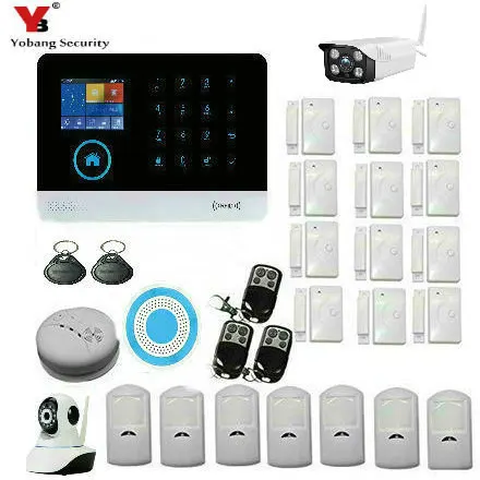 

YobangSecurity Wireless Wifi Gsm ANDROID IOS APP Touch Screen Keypad Home Security Alarm System with Outdoor Indoor IP Camera