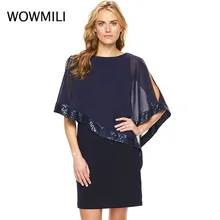 

Women's Wear Splicing Sequins Hot Night Dress Round Collar Chiffon Fashion Lady Knee-Length Party Dresses Five Sleeves Z10