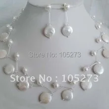 Модный Ювелирный Набор из белого жемчуга-Монетка и ожерелье из пресноводного жемчуга Серьги красивые жемчужные Новинка FN945