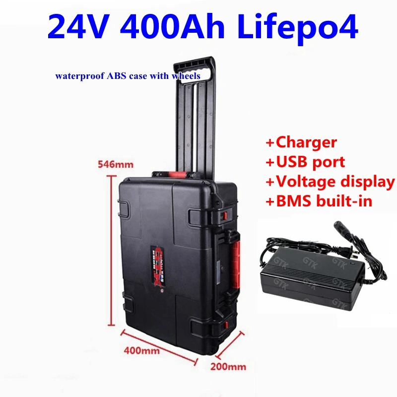 

Large capacity 24V 400Ah 500Ah Lifepo4 Lithium battery 8S BMS for motorhome RV solar system golf cart energy storage+20A Charger