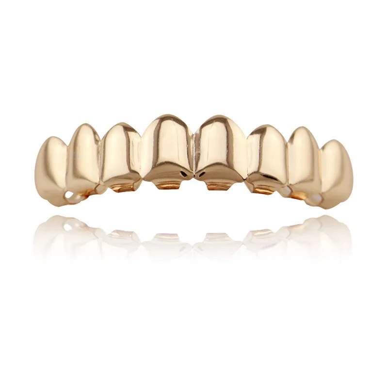 Хип-хоп золотые зубы Grillz Топ и низ 8 зубов грили стоматологический Косплей вампирский зуб шапки Рэппер вечерние ювелирные изделия подарок XHYT1007 - Окраска металла: rosegold top