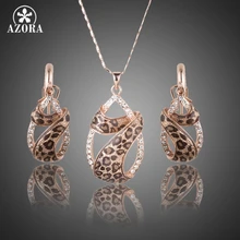 AZORA Chapado En Oro Rosa Cristales Austriacos Hermanamiento Con Leopard Riband Water Drop Pendientes y Collar de La Joyería Sets TG0194
