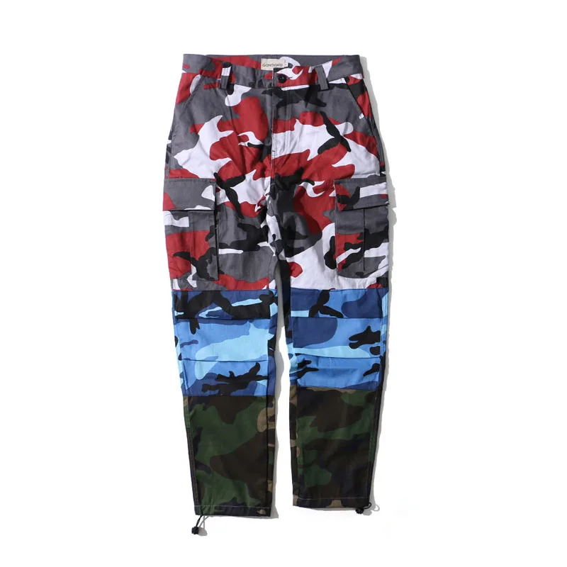 Tri Color Camo Patchwork Cargo Pants 4