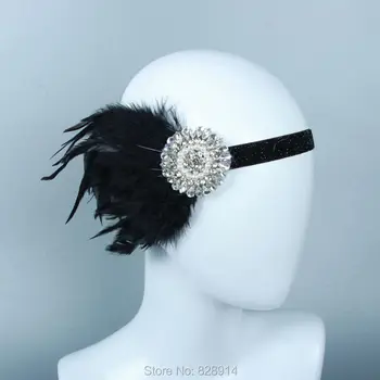 

Vintage Crystal Rhinestone Black Feather Headband Flapper Fancy Dress Costume Party Hair band Headpiece 1920's Gatsby