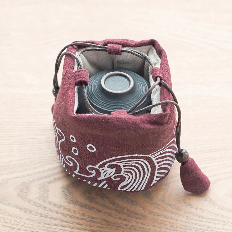 Японский стиль Портативный Дорожная сумка для хранения один чайник одна чашка быстрая Термосумка для термосов упаковка льняной Хлопковый мешок чайный сервиз аксессуары