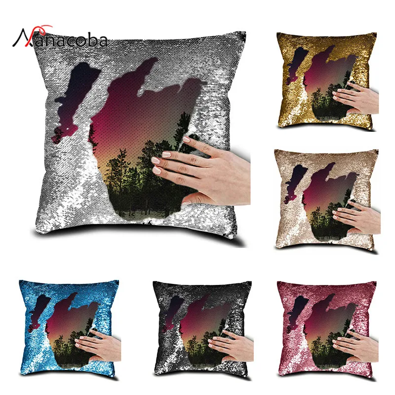 

Super Shining Customize Reversible Color Changing Pillow Case Magical Nicolas Cage Cushion Cover With Sequins Pillow Cover 40x40