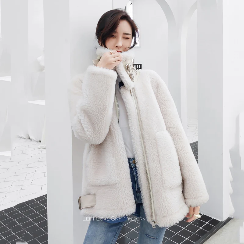 

Real sheep shearing women winter coat 2019 genuine sheep fur jacket thick warm coats Korea fashion new clothes wool fur parka