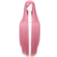 100 cm Anime Cosplay Wigs Costume Party Women Men Sexy Long Straight Heat Resistant Synthetic Hair Pink Wig Perucas