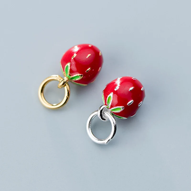 

925 Sterling Silver Paint Cubic Strawberry Bracelets Charms High Quality Women Cute S925 Silver Pendants DIY Jewelry Accessories