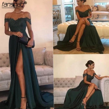

Dark Green 2019 Prom Dresses Off The Shoulder Slit Mermaid Sexy Party Maxys Long Prom Gown Evening Dresses Robe De Soiree