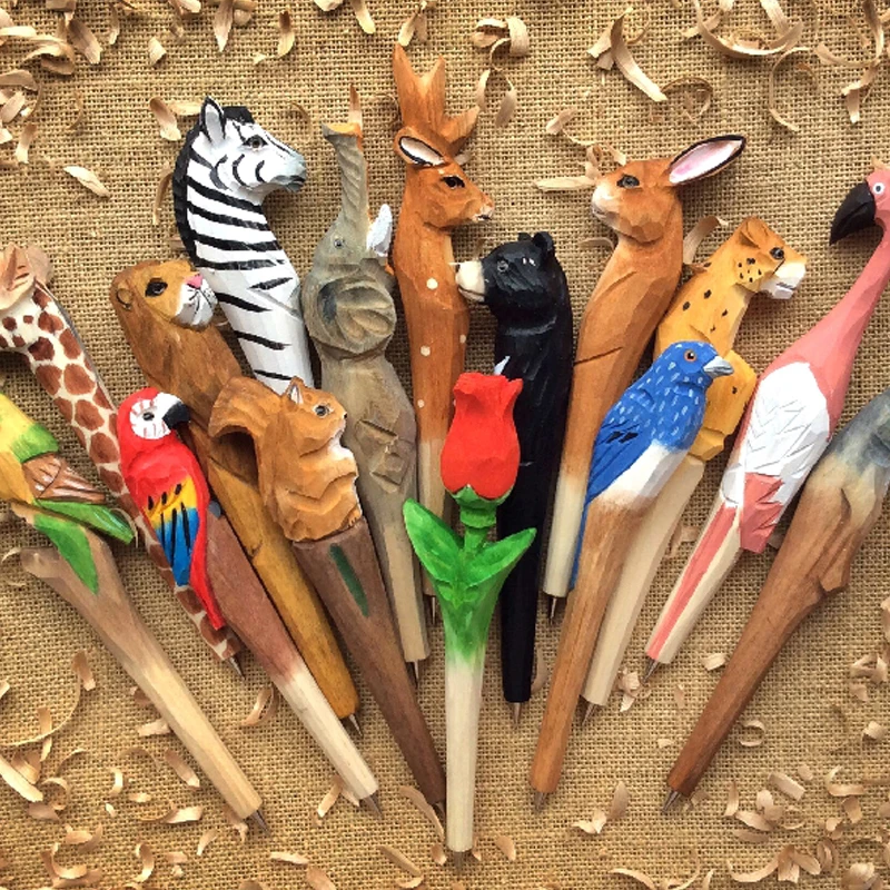 (20 Pieces/Lot) Nature Wood Animal Shape Woodcarving Craft Pen By Hand