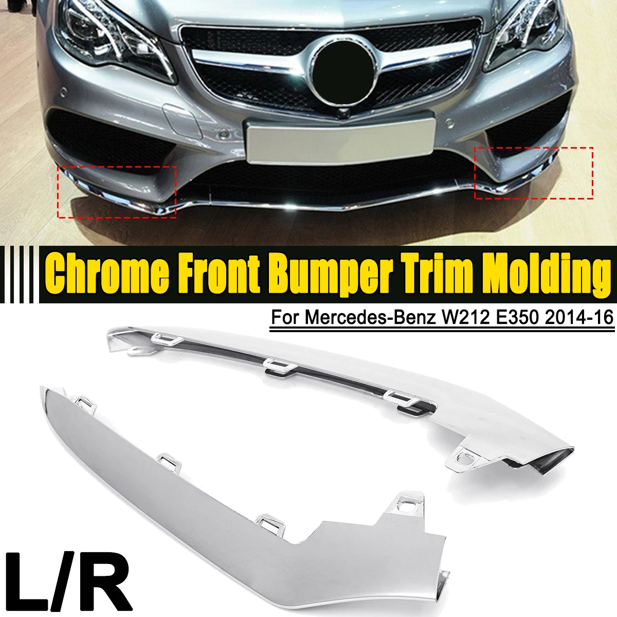 Left / Right ABS Chrome Sliver Front Bumper Cover Trim Molding For