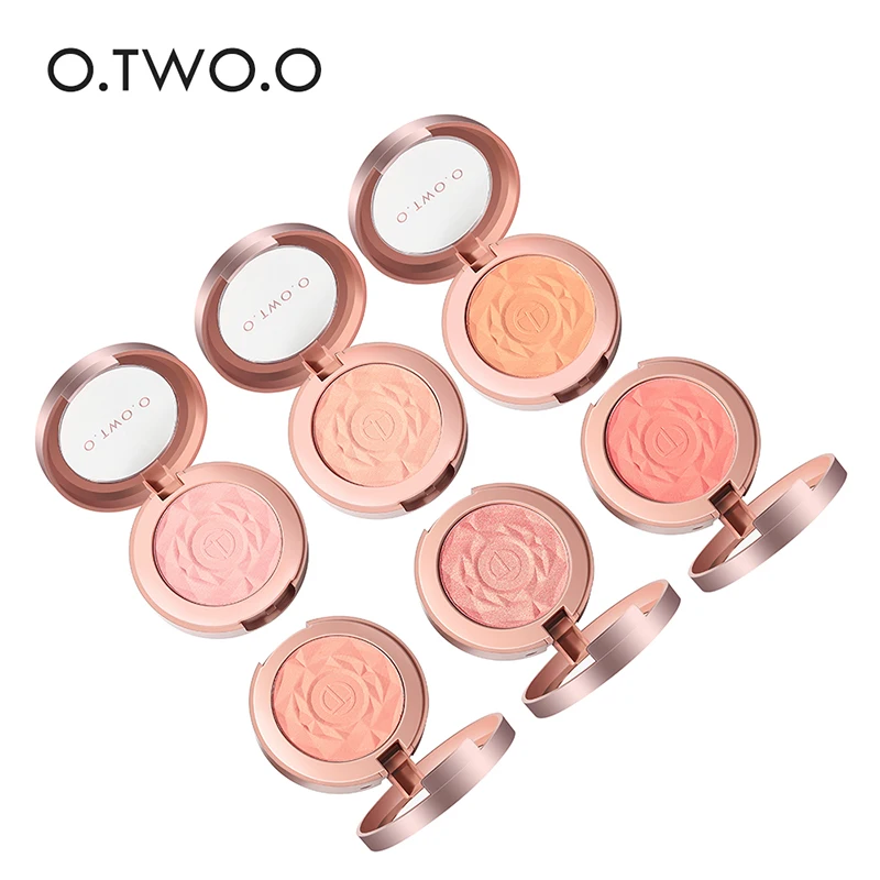 

O.TWO.O Cheek Blusher Powder with Brush 6 Color Pressed Face Blusher Powder Palette Minerals Rouge Makeup Blush Easy to Wear