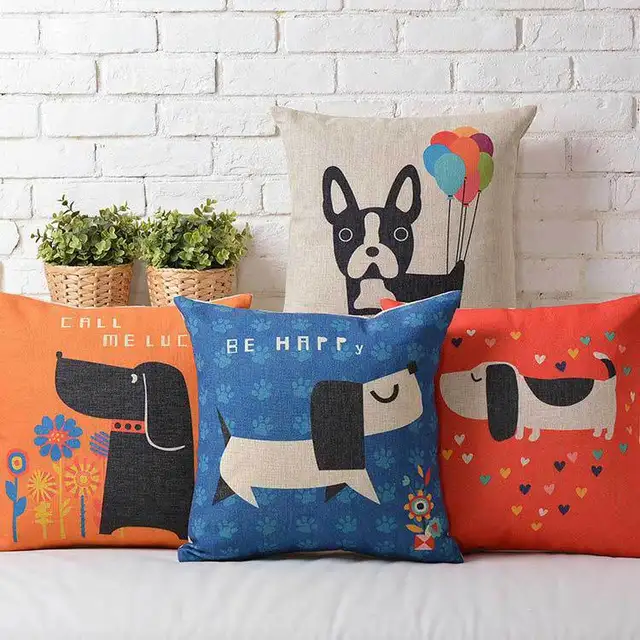 Creative Cute Dog Cartoon Color cute puppy Linen Cotton Cushion Linen Pillow home decorate sofa