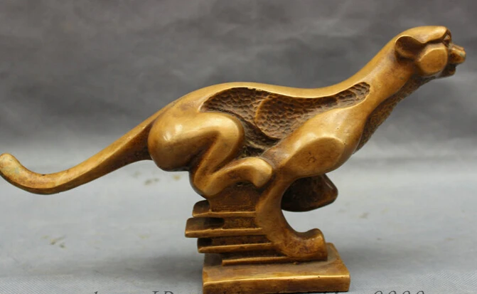 

JP S0606 12" Chinese Bronze Folk Animals Wealth Jump leopard panther Statue Sculpture (B0413)